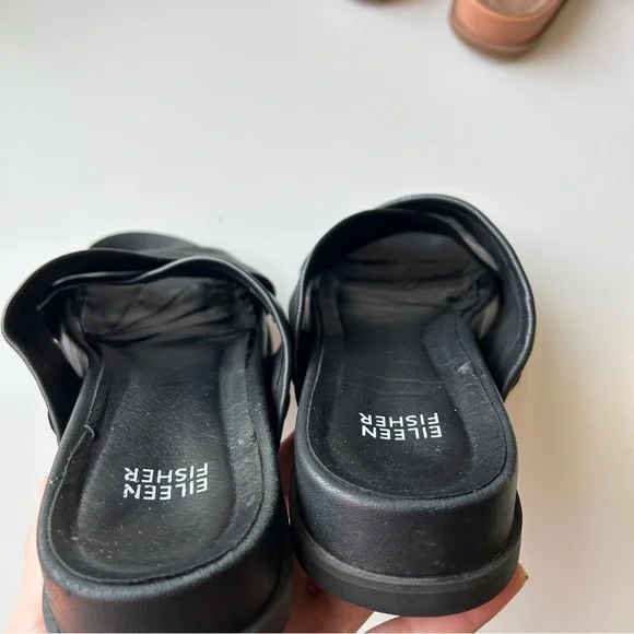 Eileen Fisher tumbled leather sandals size 9 black tan slip on - Picture 11 of 11